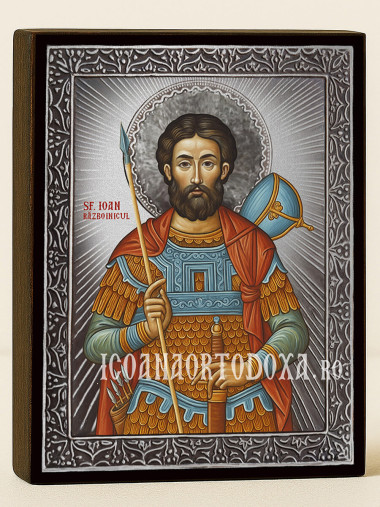 Icoană cu Sfântul Ioan Războinicul cu raze argintii decorative