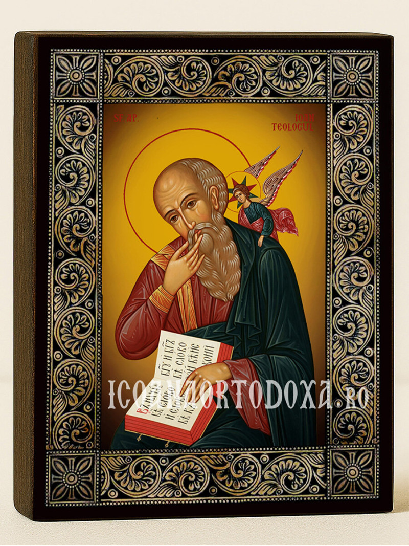 Icoană cu Sfântul Ioan Teologul și ramă florală decorativă