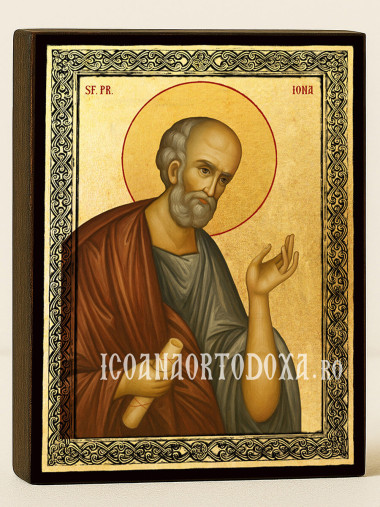 Icoană aurită cu Sfântul Iona și ramă decorativă