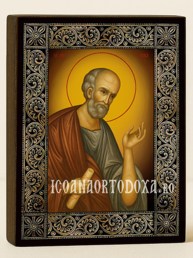 Icoană cu Sfântul Iona și ramă florală decorativă