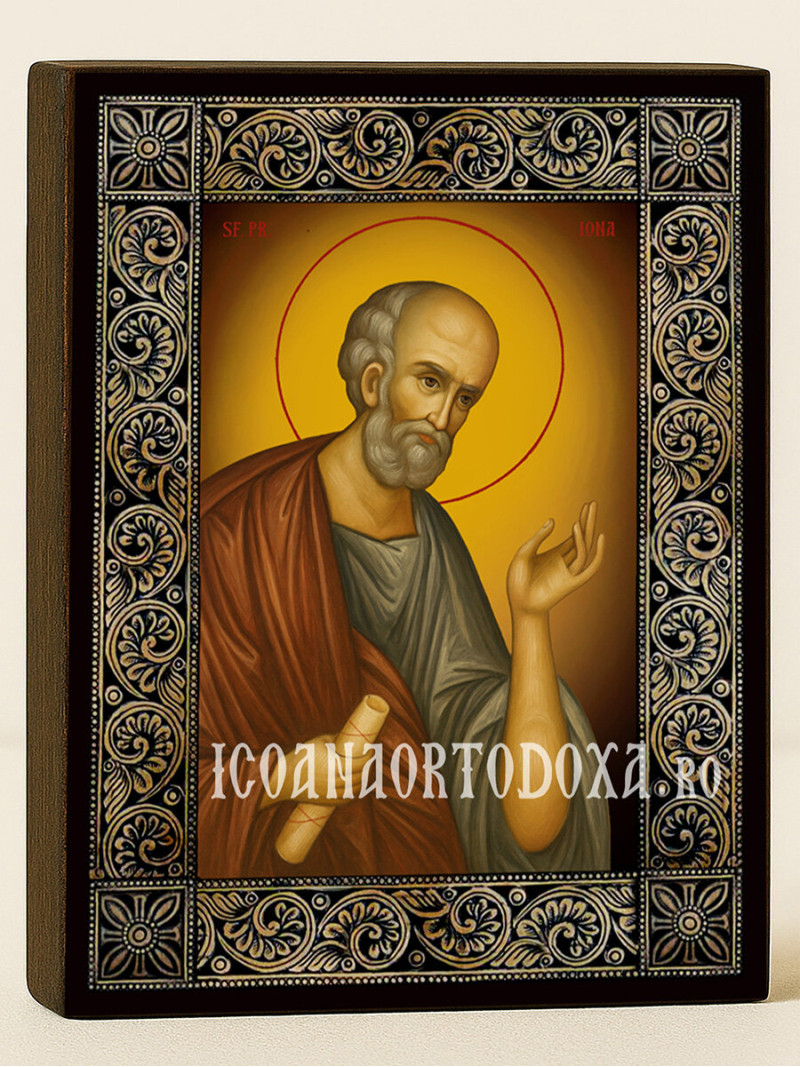 Icoană cu Sfântul Iona și ramă florală decorativă