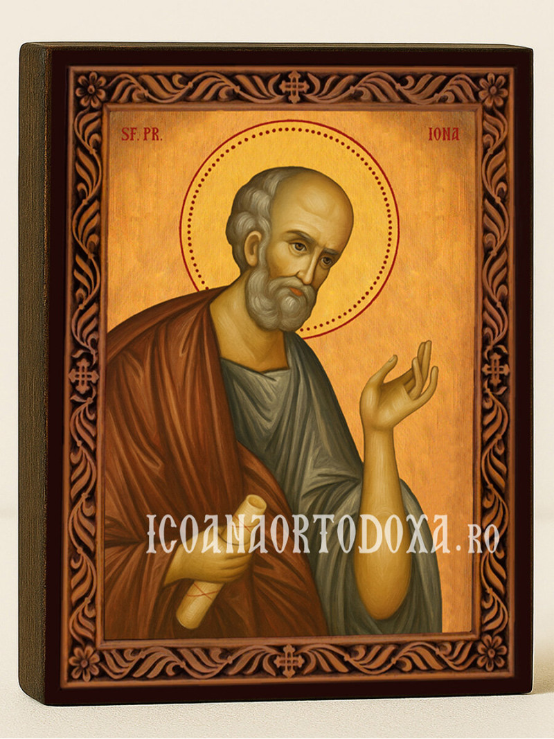 Icoană cu Sfântul Iona cu ramă decorativă rustică