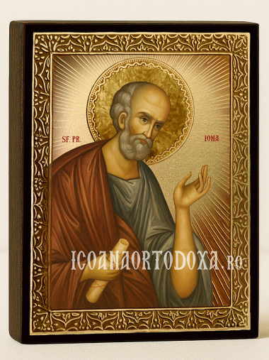 Icoană aurită cu Sfântul Iona și raze luminoase