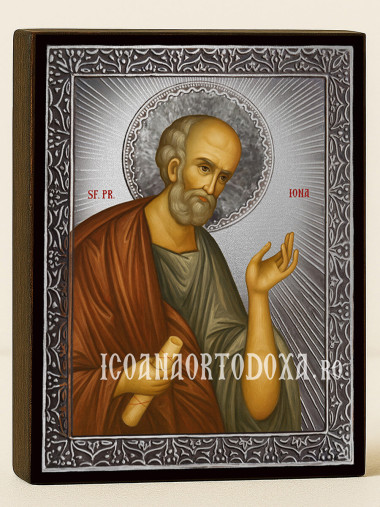Icoană din argint cu Sfântul Iona și raze decorative