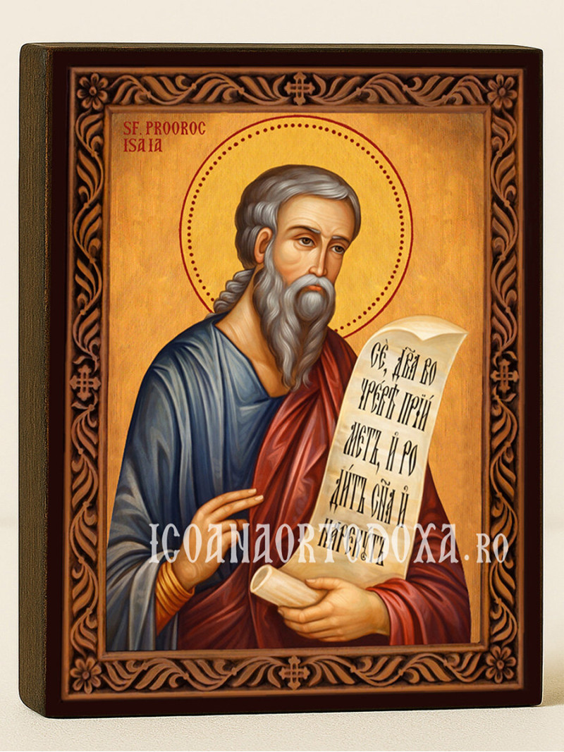 Icoană cu Sfântul Isaia cu ramă decorativă rustică