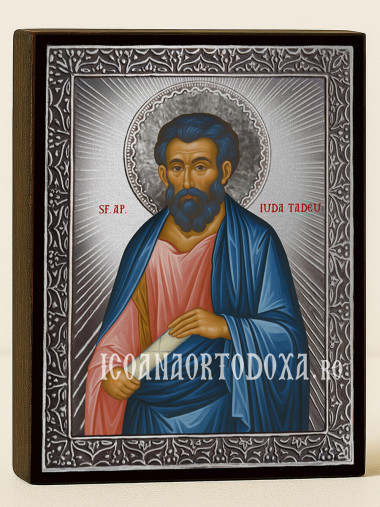 Icoană din argint cu Sfântul Iuda Tadeu și raze decorative