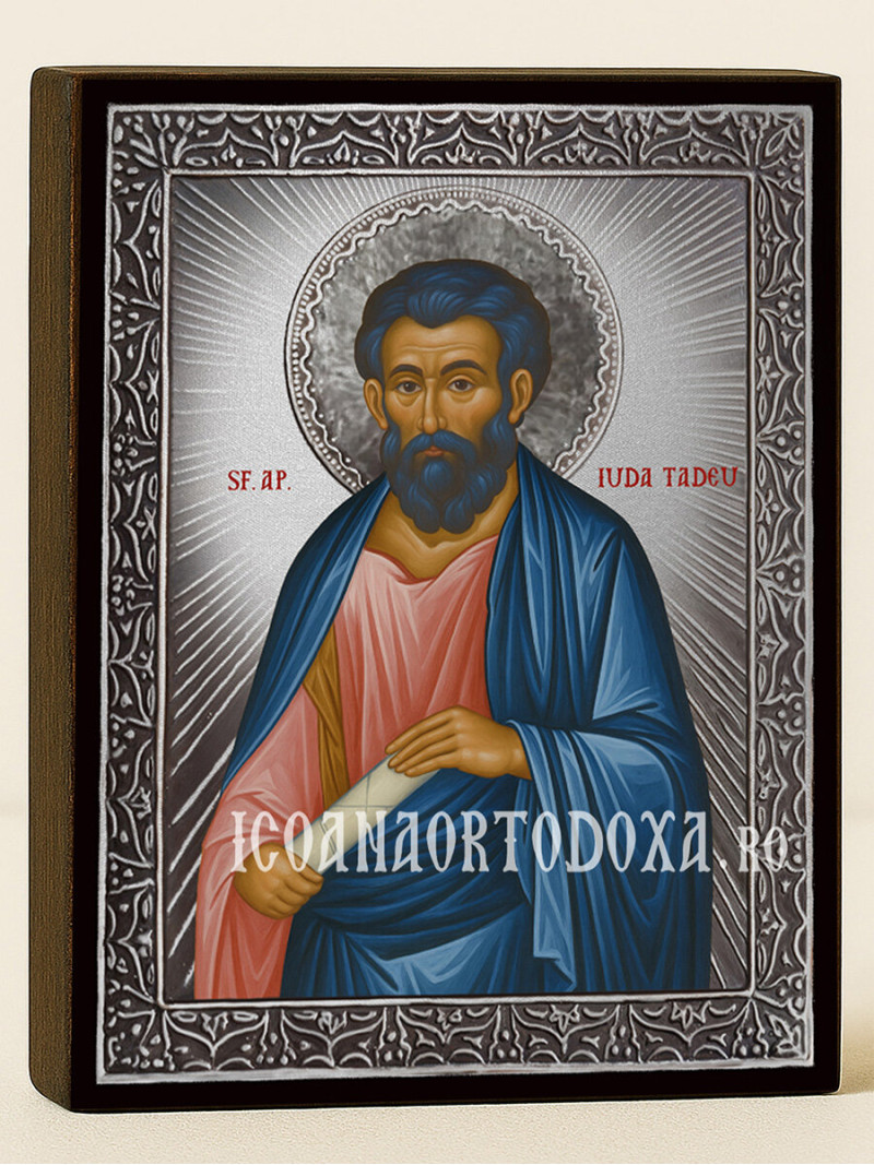 Icoană din argint cu Sfântul Iuda Tadeu și raze decorative