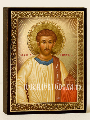 Icoană cu Sfântul Laurențiu cu raze aurii decorative