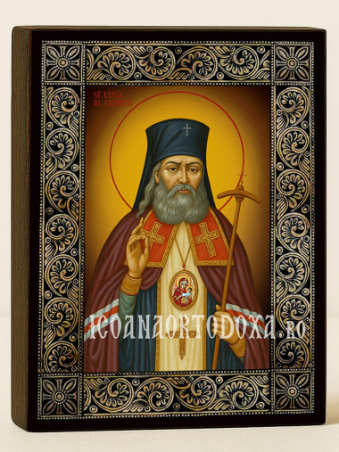 Icoană cu Sfântul Luca al Crimeei cu ramă florală decorativă