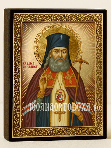 Icoană cu Sfântul Luca al Crimeei cu raze aurii decorative