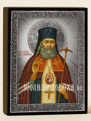 Icoană cu Sfântul Luca al Crimeei cu raze argintii decorative