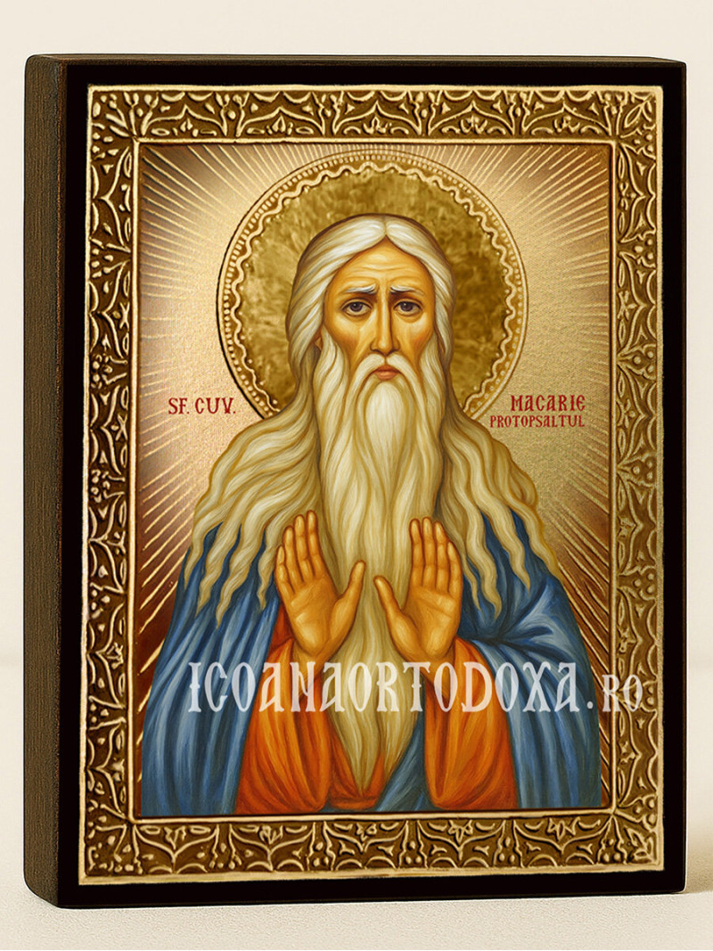 Icoană cu Sfântul Macarie cu raze aurii decorative