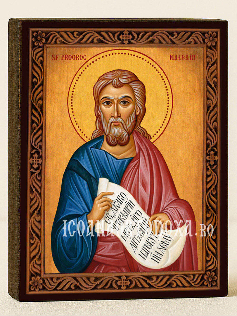 Icoană cu Sfântul Maleahi cu ramă decorativă rustică
