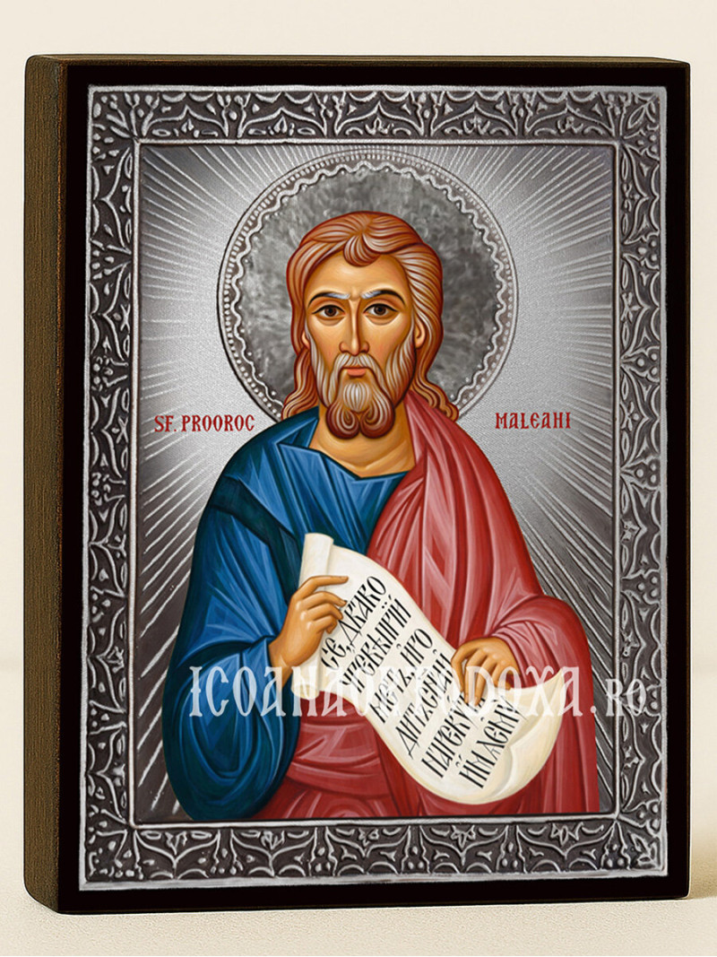 Icoană din argint cu Sfântul Maleahi și raze decorative