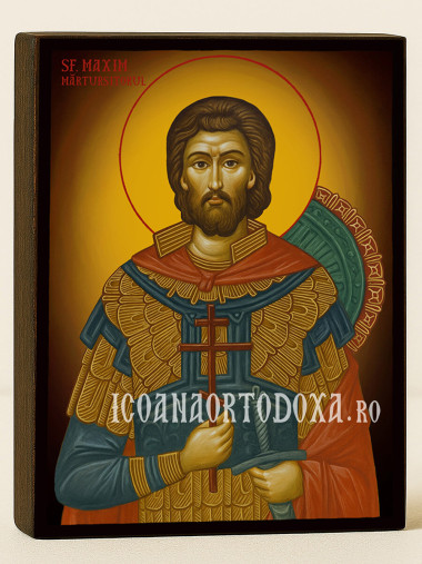 Icoană cu Sfântul Maxim cu fundal galben luminos