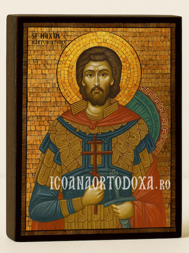 Icoană cu Sfântul Maxim cu mozaic auriu decorativ