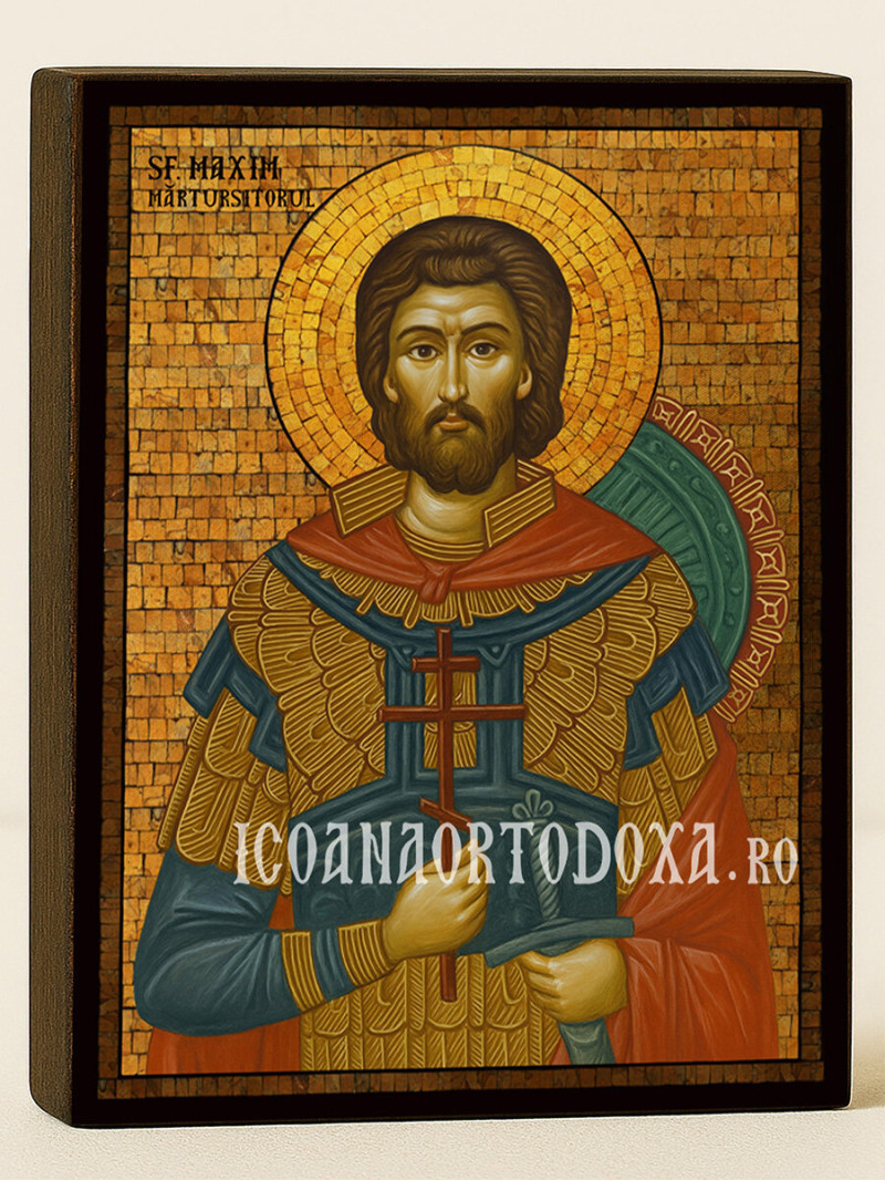 Icoană cu Sfântul Maxim cu mozaic auriu decorativ