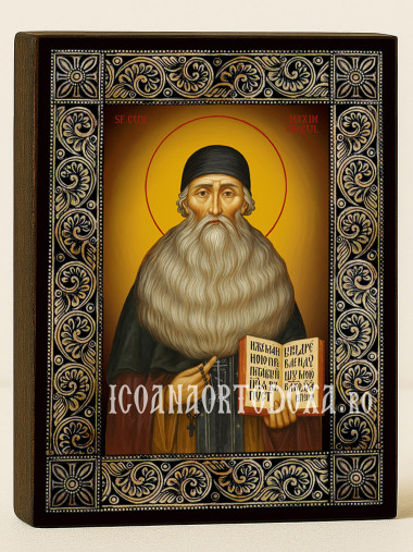 Icoană cu Sfântul Maxim Grecul cu ramă florală decorativă