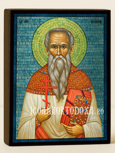 Icoană cu Sfântul Miron cu mozaic albastru argintiu