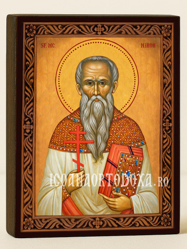 Icoană cu Sfântul Miron cu ramă decorativă stil sculptat