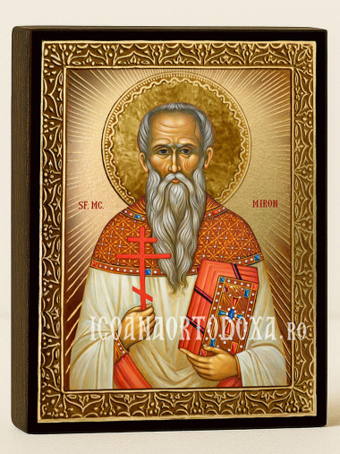 Icoană cu Sfântul Miron cu raze aurii decorative
