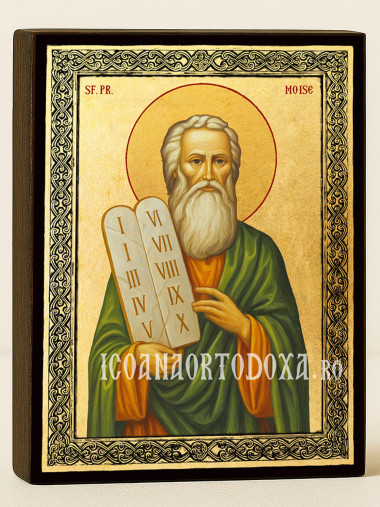 Icoană aurită cu Sfântul Moise și ramă decorativă