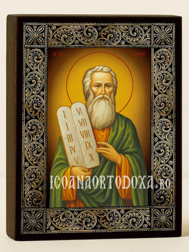 Icoană cu Sfântul Moise și ramă florală decorativă