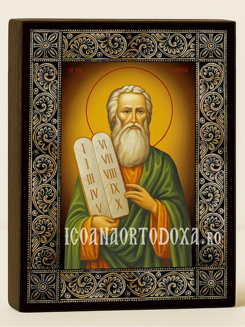 Icoană cu Sfântul Moise și ramă florală decorativă
