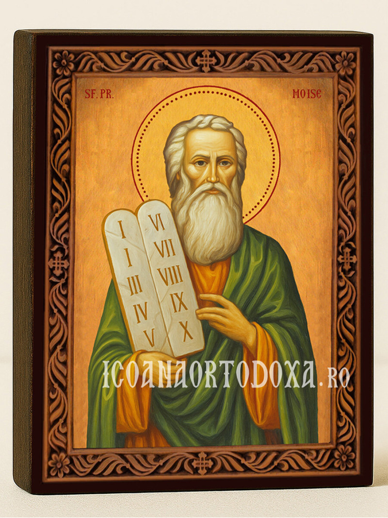 Icoană cu Sfântul Moise cu ramă decorativă rustică