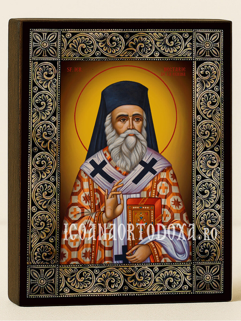Icoană cu Sfântul Nectarie Egineanul cu ramă florală decorativă
