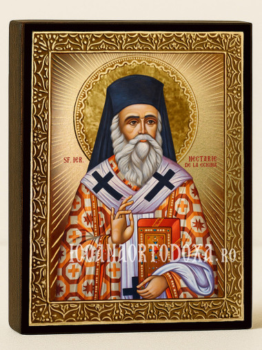 Icoană aurită cu Sfântul Nectarie Egineanul cu raze decorative