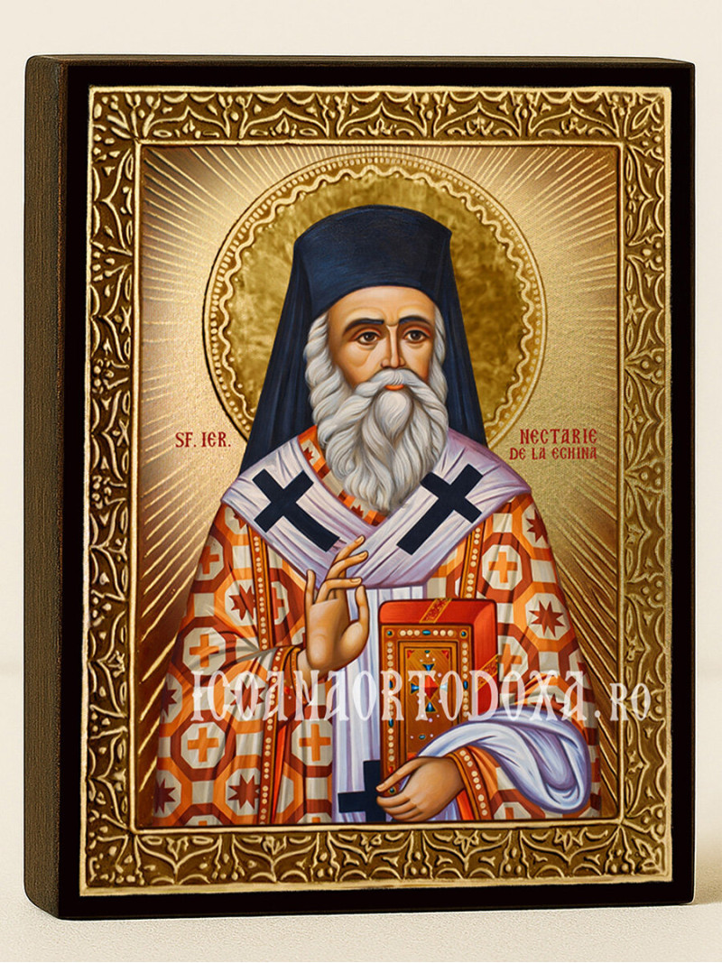 Icoană aurită cu Sfântul Nectarie Egineanul cu raze decorative