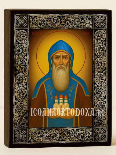 Icoană cu Sfântul Oleg cu ramă florală decorativă