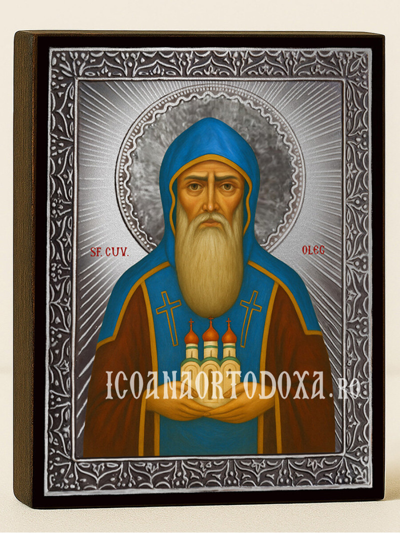 Icoană cu Sfântul Oleg cu raze argintii decorative