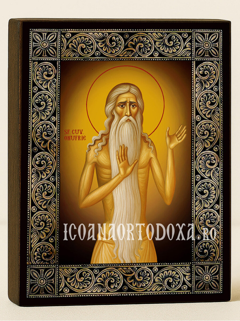Icoană cu Sfântul Onufrie cu ramă florală decorativă