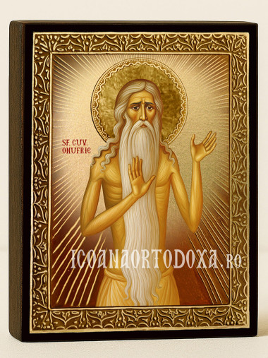 Icoană cu Sfântul Onufrie cu raze aurii decorative