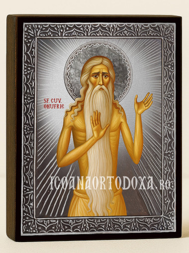 Icoană cu Sfântul Onufrie cu raze argintii decorative