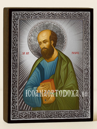 Icoană din argint cu Sfântul Pavel și raze decorative