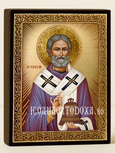 Icoană aurită cu Sfântul Pavlin cu raze decorative