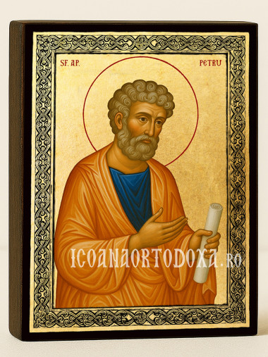 Icoană aurită cu Sfântul Petru și ramă decorativă