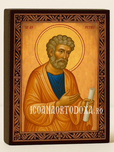 Icoană cu Sfântul Petru cu ramă decorativă sculpturală