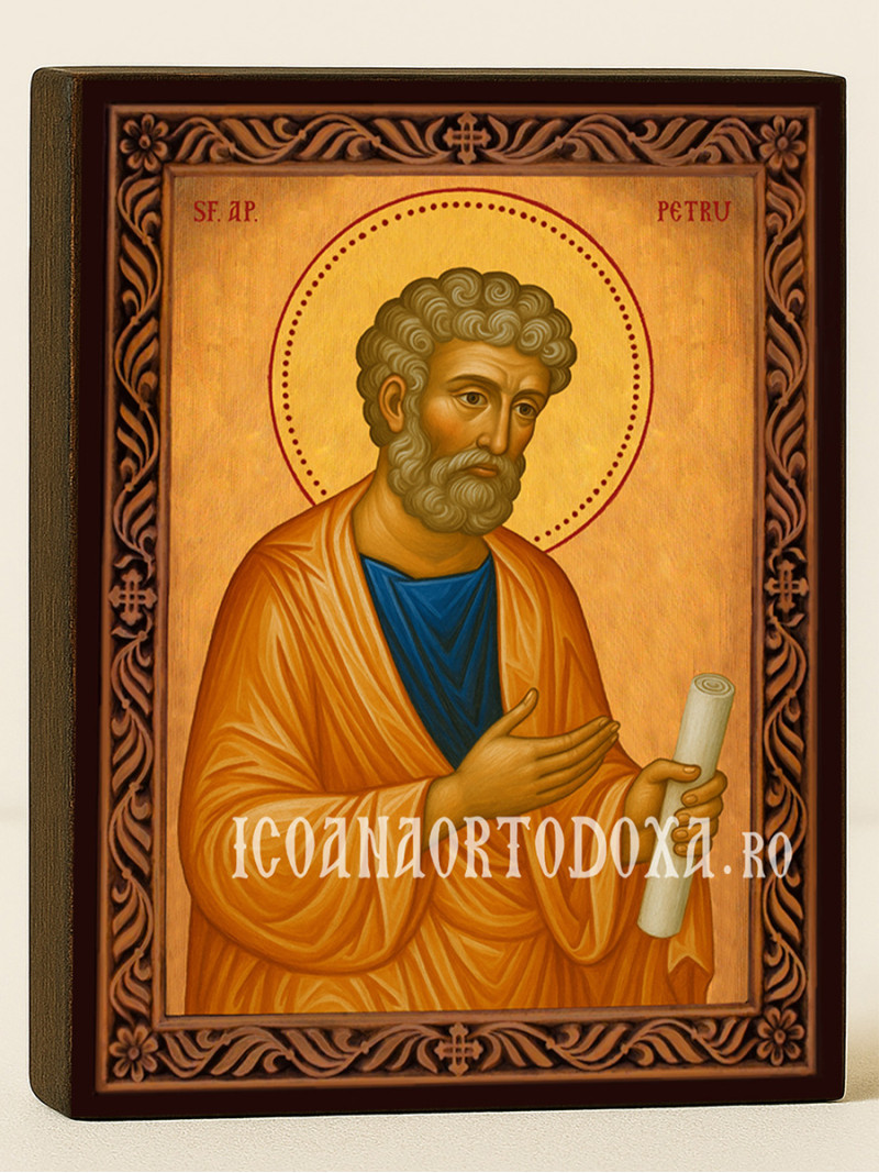 Icoană cu Sfântul Petru cu ramă decorativă sculpturală