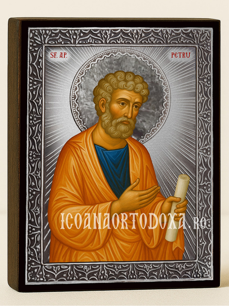 Icoană cu Sfântul Petru cu raze argintii decorative