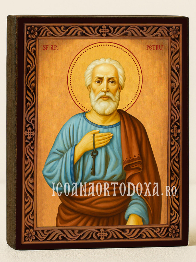 Icoană cu Sfântul Petru cu ramă decorativă rustică