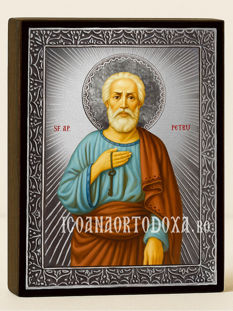 Icoană din argint cu Sfântul Petru și raze decorative