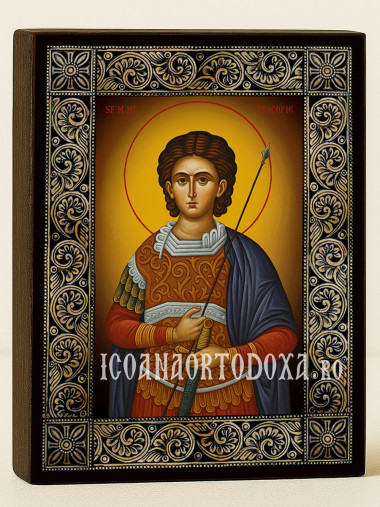 Icoană cu Sfântul Procopie cu ramă florală decorativă