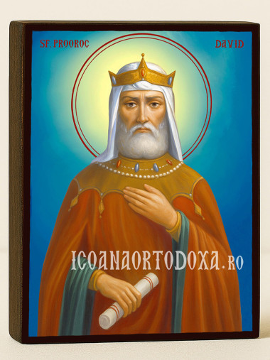 Icoană cu Sfântul Regele Proroc David cu fundal ceresc