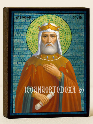 Icoană cu Sfântul Regele Proroc David cu mozaic argintiu albastru