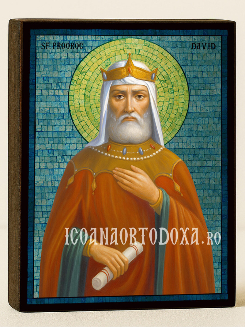 Icoană cu Sfântul Regele Proroc David cu mozaic argintiu albastru