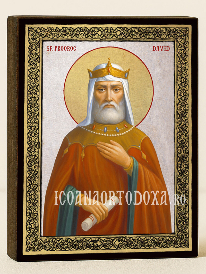 Icoană din argint cu Sfântul Regele Proroc David și ramă aurită